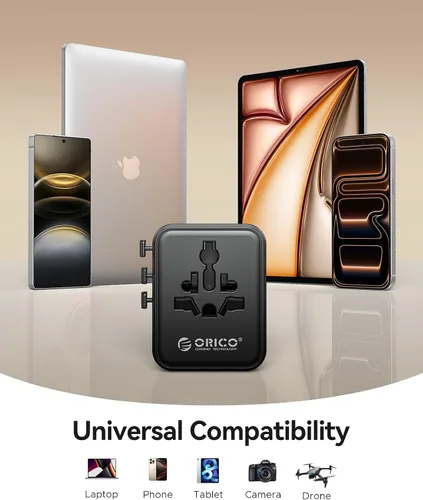 Miniatura 8 de ORICO Adaptador de viaje universal con 2 CA 2 USB-C y 1 conector USB-A, adaptador de corriente internacional PD 20W, cargador de pared esencial