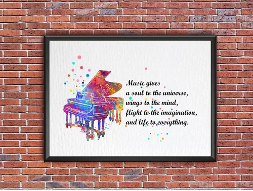 Miniatura 8 de Dignovel Studios Música de piano sin marco de 8 x 10 pulgadas da un alma al universo músico citas inspiradoras diciendo sabiduría acuarela impresión