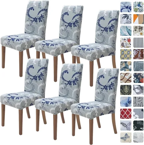 Miniatura 66 de SPRINGRICO Paquete de 6 fundas blancas para sillas de comedor, fundas elásticas para sillas de comedor con diseño floral, de elastano lavable