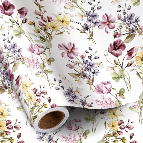 Miniatura 19 de RUSPEPA Papel de regalo reversible floral para niñas y mujeres, mini rollo, acuarela azul floral y azul sólido papel de regalo para cumpleaños, Rosa