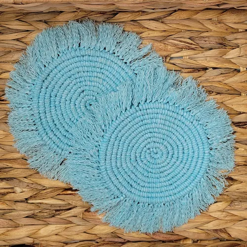 Miniatura 7 de Posavasos de macramé 100% algodón hechos a mano en la India, elegante y absorbente de 6 pulgadas, juego de posavasos redondos bohemios con borlas