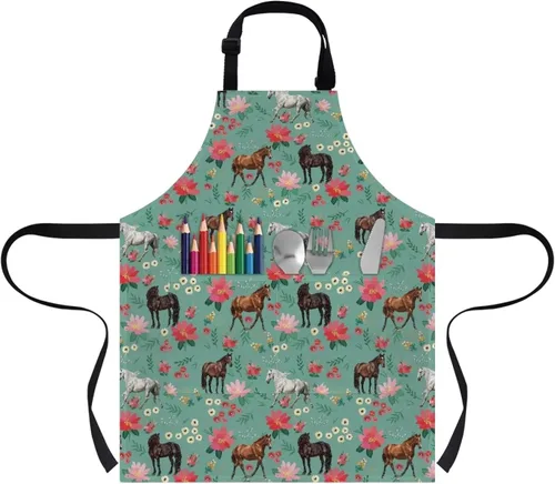 Miniatura 9 de Cozeyat Delantales de cocina para niños y niñas, delantales de pintura con bolsillos, delantales ligeros con correa ajustable