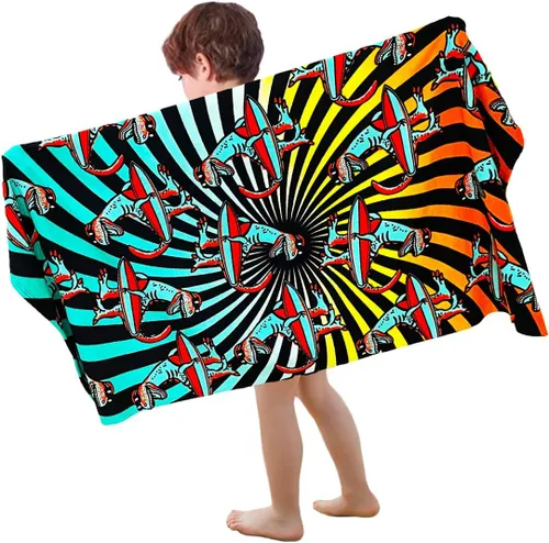 Miniatura 16 de Toalla de playa para niños, manta de rizo de terciopelo, 100% algodón, súper suave, absorbente, 25.5 x 51 pulgadas, para baño, natación, deportes