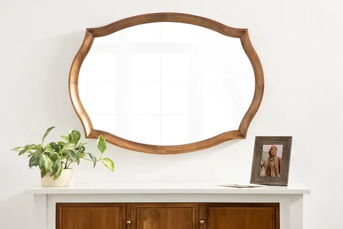 Miniatura 3 de Kate and Laurel Hatherleigh Espejo de pared ovalado festoneado de transición; 24 x 34; marrón rústico; espejo rectangular decorativo de madera