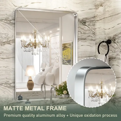 Miniatura 140 de TokeShimi - Espejo para pared de baño, espejo de tocador con marco de metal de aleación de aluminio mate cepillado e inoxidable, decoración rústica