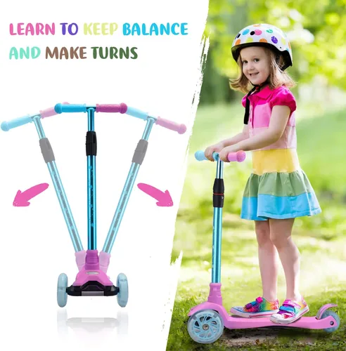 Miniatura 3 de Patinete de 3 ruedas para niños de 6 a 12 años, patinete infantil con ruedas iluminadas, diseño de cubierta resistente y 4 alturas ajustables, Rosa