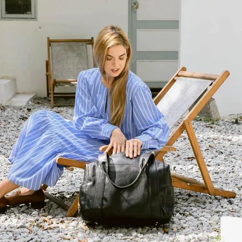 Miniatura 7 de miss fong Bolsa de pañales, bolsa de bebé, bolsa de pañales de cuero, bolsa de mano para bebé con 9 bolsillos, bolsa grande para mamá con bolso Negro