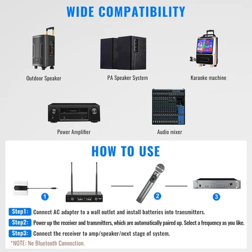 Miniatura 6 de Phenyx Pro Sistema de micrófono inalámbrico, juego de micrófono inalámbrico de metal con funda, micrófonos dinámicos inalámbricos de mano