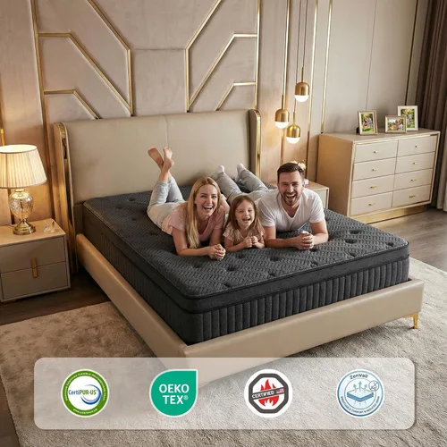 Miniatura 9 de inight Colchón de tamaño matrimonial, híbrido de firmeza media de 12 pulgadas para habitación de invitados, resortes en bolsillo de soporte