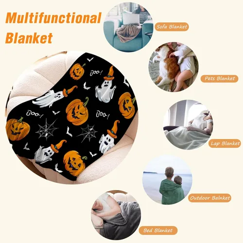 Miniatura 5 de YeeJu Manta de Halloween con diseño de calabaza y gato negro, manta de bebé pequeña para regazo, bebé, bebé, cuna, carriola, acogedora, suave