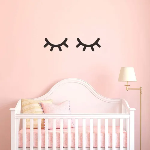 Miniatura 2 de Sleepy Eyes - Calcomanías de pared (12 pares) de pestañas para dormitorio de niñas, calcomanías de pared para niños, arte de pared con ojos