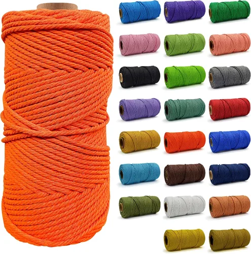 Miniatura 73 de Cuerda de Algodón 8mm x 20 Yardas - Cuerda de Macramé Natural Sin Blanquear - Cuerda de Algodón Trenzada de 3 Hilos para Colgar en la Pared, Blanco