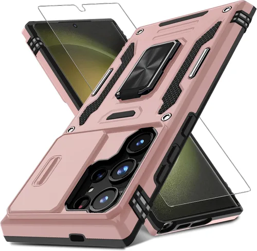 Miniatura 23 de DEERLAMN Funda para Samsung Galaxy S23 con Cubierta Deslizante para Cámara + Protector de Pantalla (2 Paquetes), Soporte de Anillo Giratorio