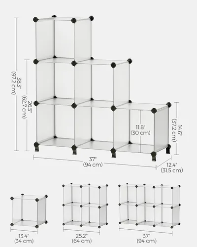 Miniatura 6 de SONGMICS Organizador de almacenamiento de 6 cubos, estante de armario de bricolaje, organizador de ropa de plástico, estantería modular, cubos