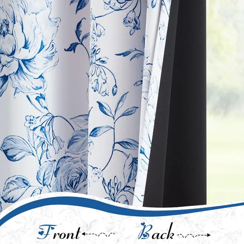 Miniatura 3 de Beauoop - Cortinas florales 100% blackout, de 84 pulgadas de largo, 2 paneles, para dormitorio, sala de estar, azul marino y blanco