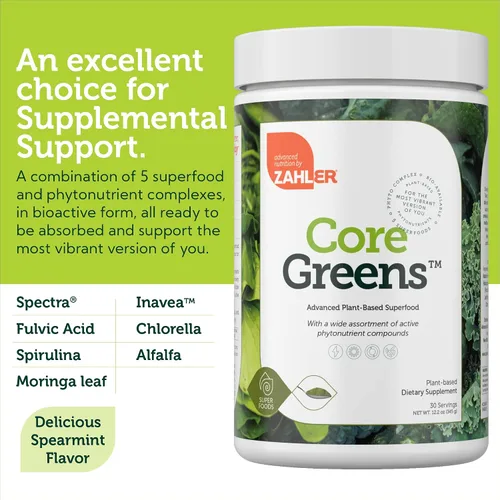 Miniatura 5 de Zahler Core Greens - Suplementos nutricionales en polvo, superalimento en polvo, mezcla de jugos y batidos súper verdes, ricos en fitonutrientes