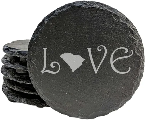 Miniatura 23 de Rustic Slate Coasters Set of 6, Round 4" with South Carolina 'Home Sweet Home' Design, for Holidays, Birthdays, Housewarming, She-Shed, Man Cave