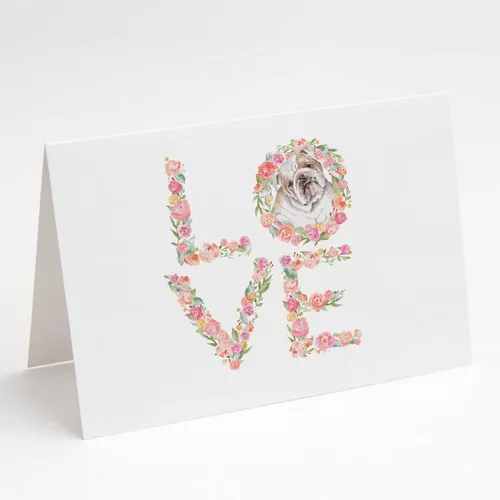 Caroline's Treasures WDK4409GCA7P English Bulldog #6 LOVE Tarjetas de felicitación y sobres paquete de 8, 7 x 5, multicolor
