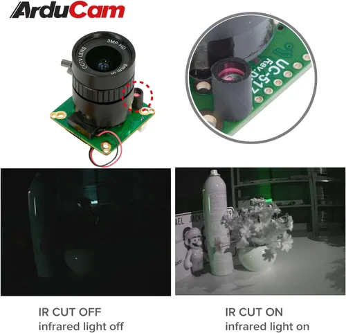 Miniatura 5 de Arducam para cámara Raspberry Pi HQ, módulo de cámara IMX477 de 12.3MP con lente de montaje CS, conmutación automática de corte IR de imagen durante
