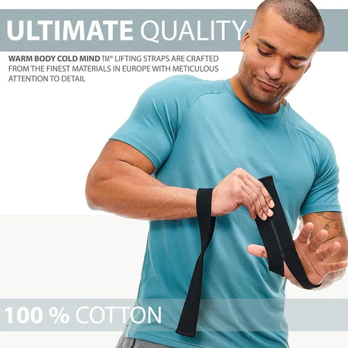 Miniatura 3 de WARM BODY COLD MIND V1 Correas de Levantamiento para Muñeca para Halterofilia Olímpica - Clasificadas para 660 lb - Vendas de Mano para Negro