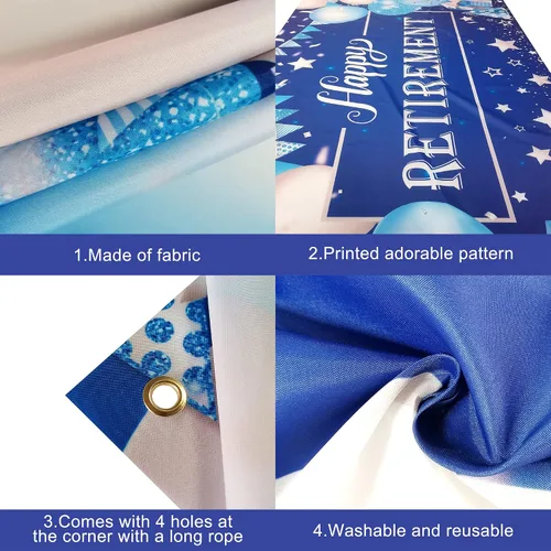 Miniatura 5 de KatchOn Cartel de feliz jubilación azul, extragrande, 72 x 44 pulgadas, decoraciones azules para fiesta de jubilación
