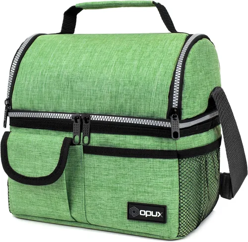Miniatura 16 de Opux - Bolsa de almuerzo aislada de doble compartimento para hombres y mujeres Bolsa de almuerzo reutilizable con correa para el hombro, forro