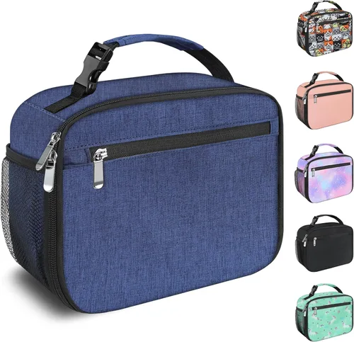Lonchera para niños y niñas, bolsa de almuerzo aislada duradera, lonchera para niños, bolsa de almuerzo para la escuela, azul oscuro