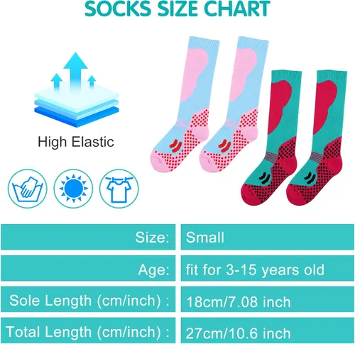 Miniatura 6 de Calcetines de esquí para niños, 2 pares de calcetines de esquí cálidos y largos hasta la rodilla, para nieve, invierno, esquí, snowboard, patinaje
