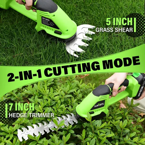 Miniatura 2 de SOYUS Cortasetos inalámbrico, 2 en 1 Cortasetos de mano, Tijeras eléctricas para césped y recortadora de arbustos de 20V, Cortador de césped a