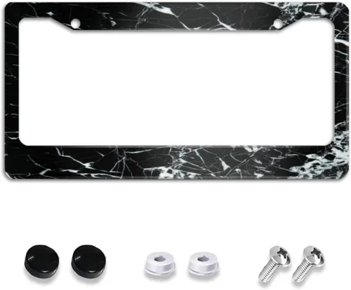 Miniatura 12 de Paquete de 2 marcos de matrícula de mármol dorado, accesorios de automóvil, marco de aluminio negro y blanco con 4 agujeros para tornillos, novedad