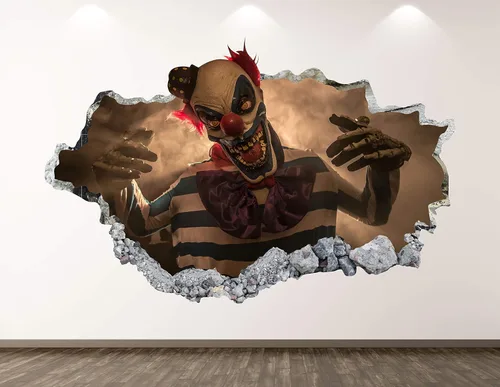 Calcomanía de pared de payaso, póster decorativo en 3D, póster de habitación de niños, regalo personalizado BL251 (22 pulgadas de ancho x 14