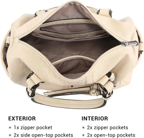 Miniatura 5 de Dasein Bolso para mujer de cuero vegano suave, diseño de barril, grande, tipo "hobo", con asa superior, bolso de trabajo, de mano, de hombro