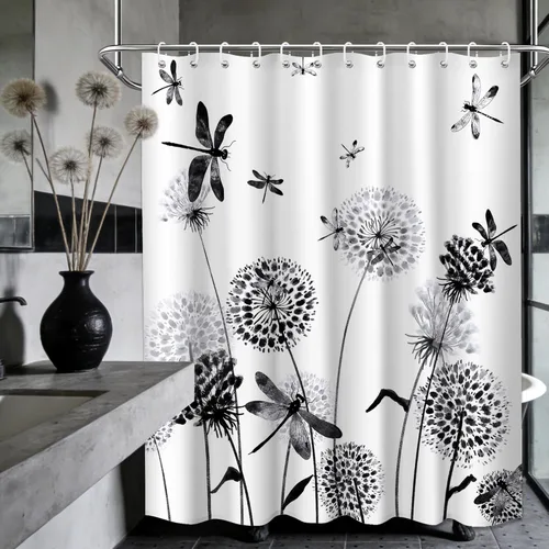 Miniatura 24 de Cortina de ducha floral para primavera y verano, flores silvestres, flores y mariposas, decoración de baño, tela impermeable con ganchos, 70