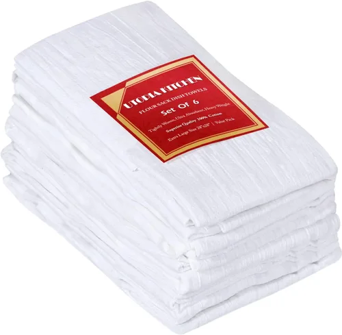 Utopia Kitchen Paquete de 6 toallas blancas de 28 x 28 pulgadas, 100% algodón para limpiar y secar, paños de cocina altamente absorbentes Blanco