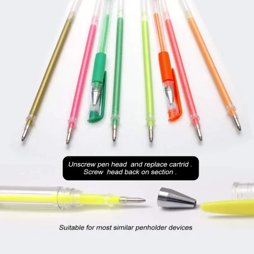 Miniatura 2 de ZSCM Recambios de tinta de gel de 200 colores, bolígrafos de tinta de gel de neón con purpurina, cartuchos de repuesto para libros de colorear