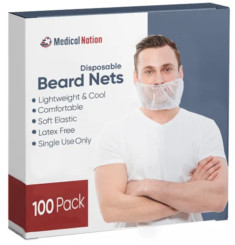 Miniatura 6 de Medical Nation Paquete de 100 redes desechables para barba para hombres, cubiertas de barba de cobertura completa, protectores de barba