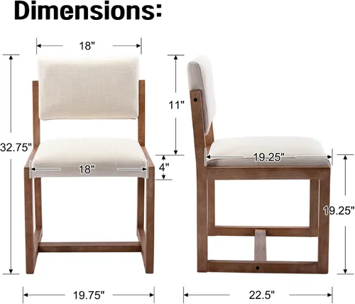 Miniatura 2 de LukeAlon Juego de 4 sillas de comedor vintage de lino, sillas laterales de cocina con respaldo abierto de granja con patas de madera maciza, sillas