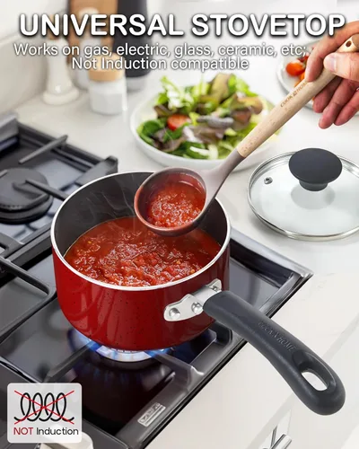 Miniatura 3 de Cook N Home - Sartén antiadherente de 1 cuarto de galón con tapa de vidrio, olla pequeña multiusos antiadherente, olla de cocina de aluminio