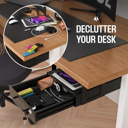 Miniatura 7 de Cajón deslizante para debajo del escritorio, cajones de almacenamiento de metal con cerradura con organización de cables para oficina y hogar