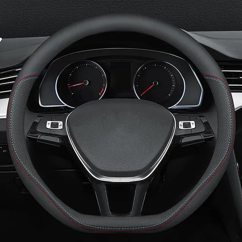 Miniatura 7 de Carodi Última Funda de Cuero Nappa para Volante de Automóvil, Elegante Cuero Antideslizante para Interior de Automóvil 15 pulgadas Universal