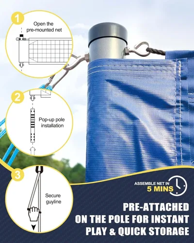 Miniatura 5 de Juego de red profesional de voleibol resistente para patio trasero al aire libre portátil con postes de puntuación de altura ajustable de aluminio
