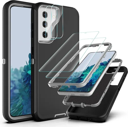 Miniatura 14 de Funda resistente 3 en 1 para Galaxy S21 (no para S21 Plus), con película de TPU flexible y película de lente de cámara, paquete de 2 fundas