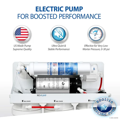 Miniatura 5 de APEC Water Systems RO-PUMP-120V Sistema de filtración de agua potable de ósmosis inversa ultra seguro de nivel superior con bomba de refuerzo