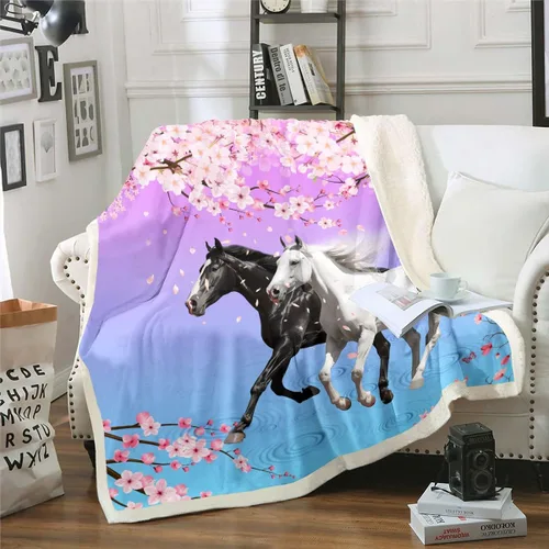 Miniatura 24 de Erosebridal Manta de Tiro de Caballo Blanco Manta de Vellón de Flor de Cerezo Rosa y Mariposa, Mantas y Tiros de Animales de Granja Caballo 40"X50