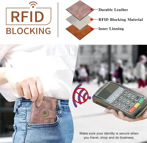 Miniatura 2 de SENDEFN - Carteras pequeñas para mujer, cartera plegable con bloqueo RFID, portatarjetas de cuero, monedero compacto con bolsillo para monedas