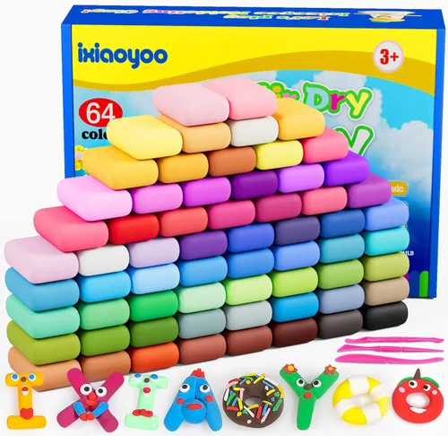Miniatura 18 de Ixiaoyoo Arcilla seca al aire para niños, kit de arcilla mágica de modelado de 104 colores, suave y antiadherente, juguetes de modelado de artes