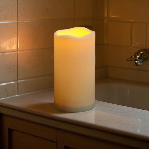 Miniatura 7 de Velas sin llama impermeables con control remoto 2PACK (D3''*H5.5'') Vela de pilar LED parpadeante que funciona con pilas, de plástico con Paquete