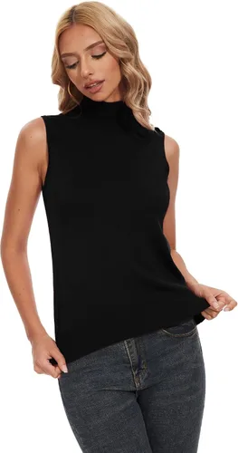 Miniatura 4 de Spicy Sandia Suéter de punto sin mangas con cuello alto para mujer, chaleco ligero de moda, elegante, casual