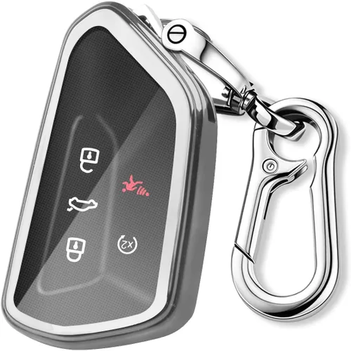 QBUC Funda para llavero Volkswagen con llavero, funda para llave de coche para VW ID.4 ID.6 MK8 Golf GTI Atlas Cross Sport 2025 Tiguan (plateado)
