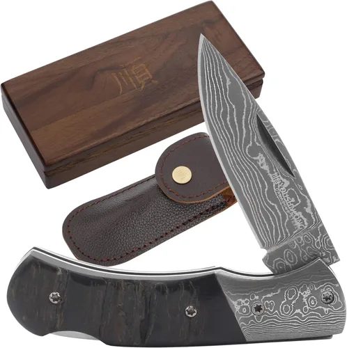 Miniatura 10 de YOUSUNLONG Navaja de bolsillo plegable Hoja de acero Damasco total 6.890 in